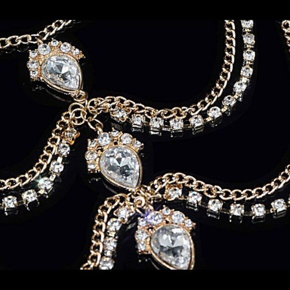 Yellow Gold and White Diamond Cubic Zirconia Adjustable Foot Chains - Set of 2 - Picture 5 of 6